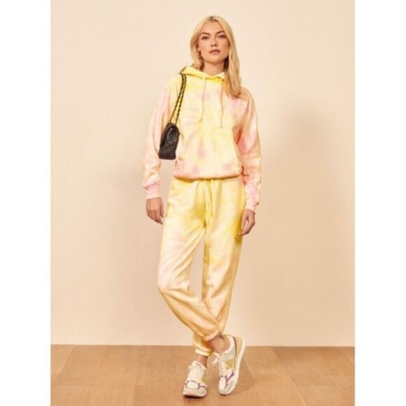 💕REFORMATION💕 Tanner Classic Hoodie  Creamsicle Pink Yellow Tie Dye Small NWT - Picture 5 of 14